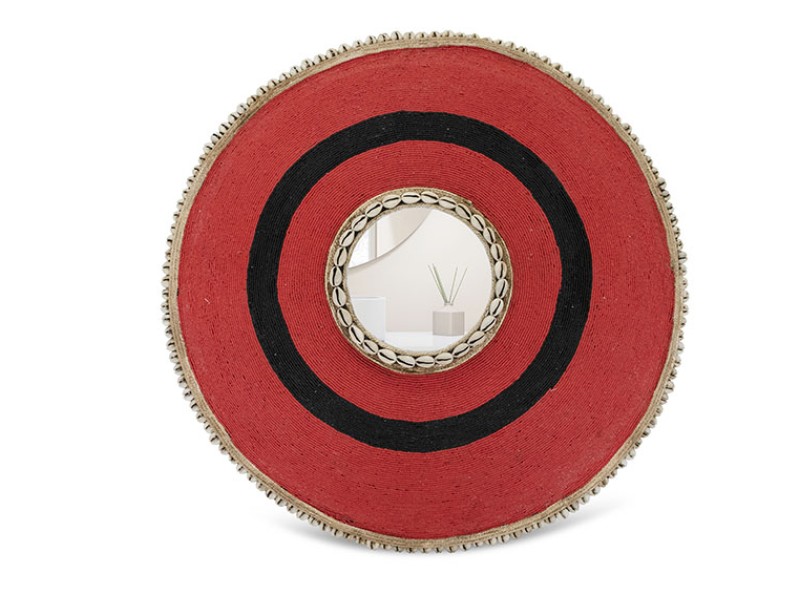 Beaded Shield Mirror - Red with Black Circle